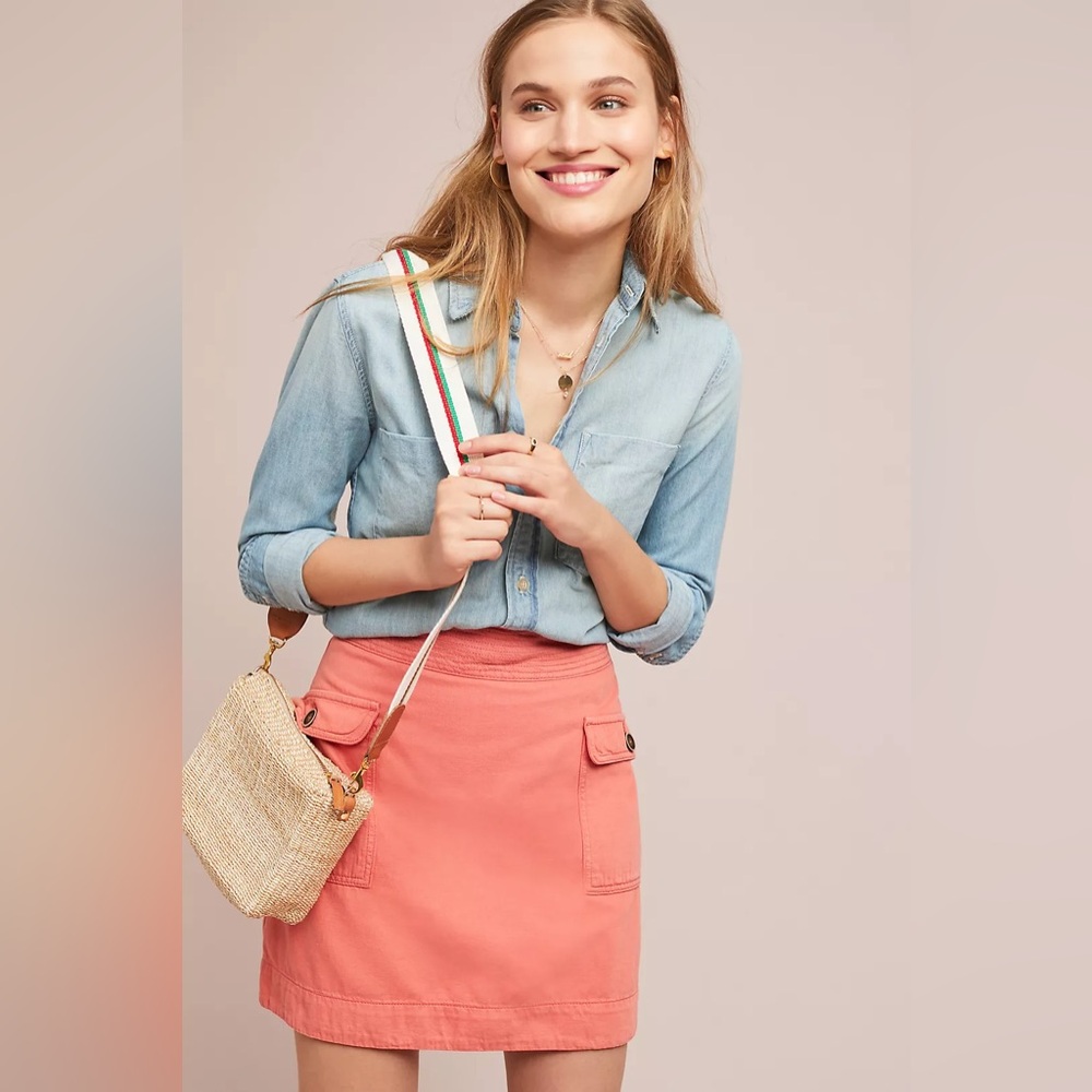 Anthropologie Cotton Linen Blend Coral Cargo Utility Mini Skirt Size 6 NWT